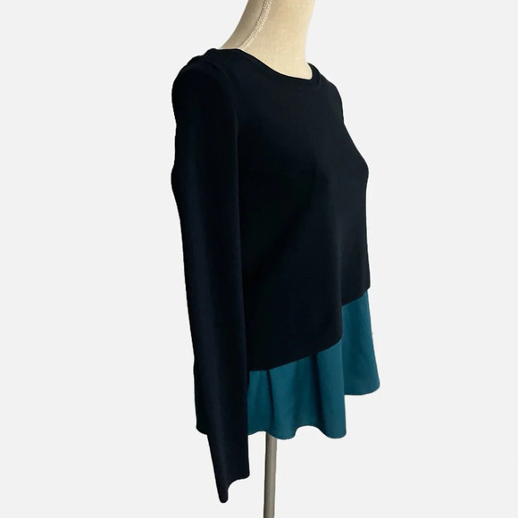 Club Monaco Women’s Layered Sweater Navy Blue Teal Small Crewneck - Picture 3 of 9